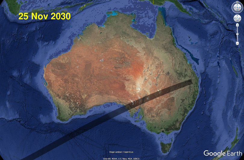 2030 November 25 total solar eclipse in Australia