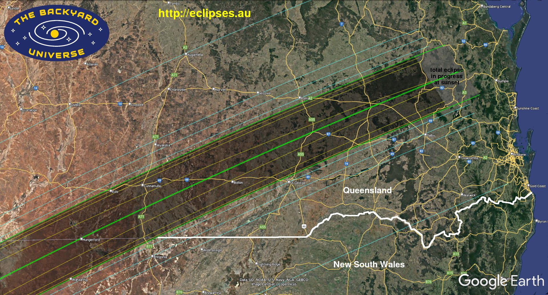 25 Nov 2030 total eclipse path in Queensland