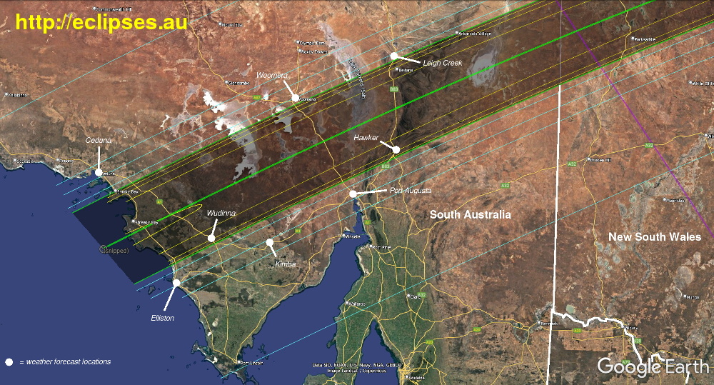 total eclipse path weather locations in South Australia