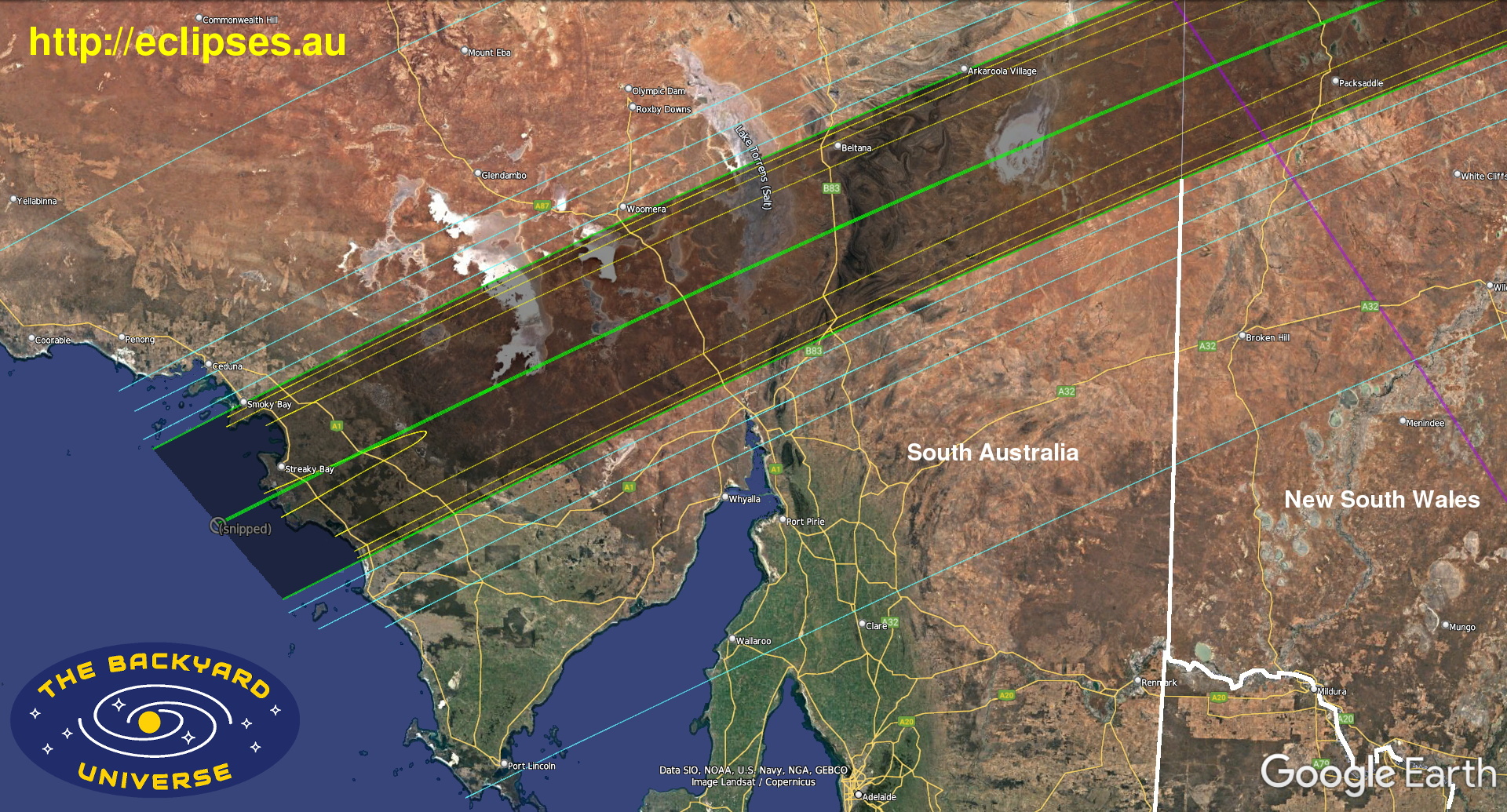 25 Nov 2030 total eclipse path in South Australia