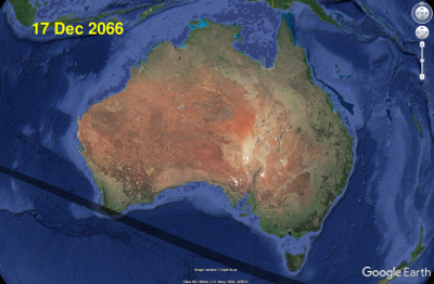 17 December 2066 total solar eclipse map