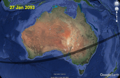 27 January 2093 total solar eclipse map